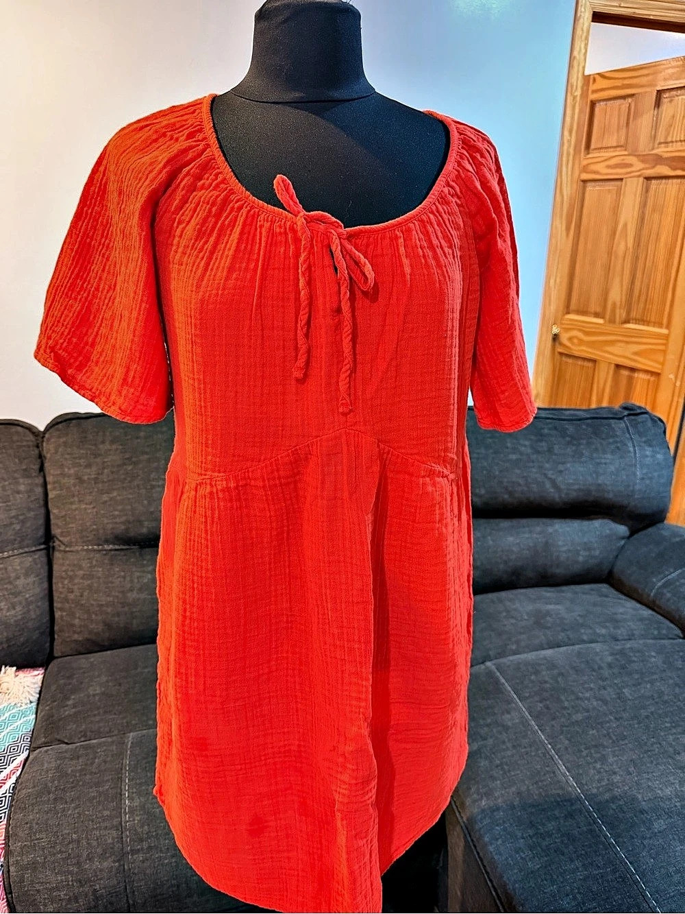 Old Navy Crinkle Gauze Flutter-Sleeve Mini Swing Dress Mini Dress Cotton Orange